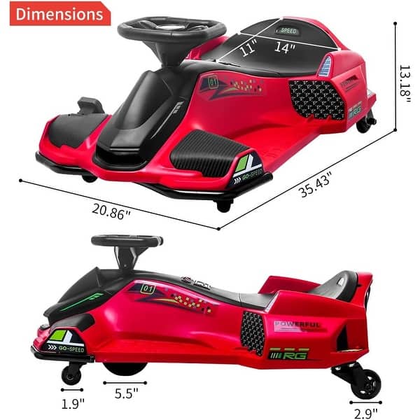 dimension image slide 0 of 5, Ride on Drift Car,Kids Electric Drifting Go-Kart with 5 Wheels LED