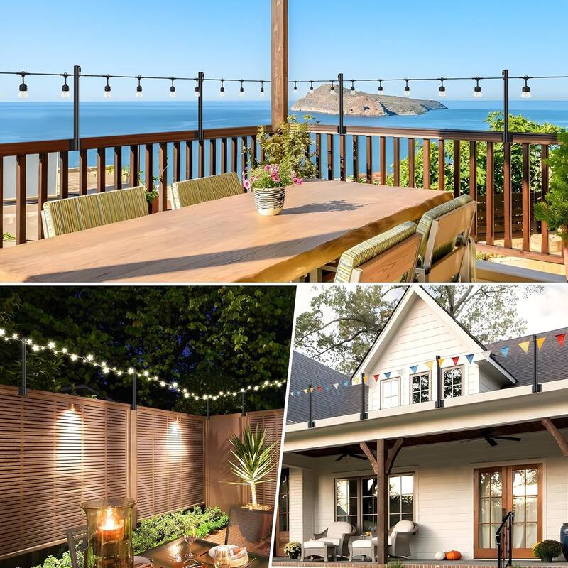Suchtale String Light Poles, Suspension Outdoor Fence Post Lights with Clip and Bracket Hanging