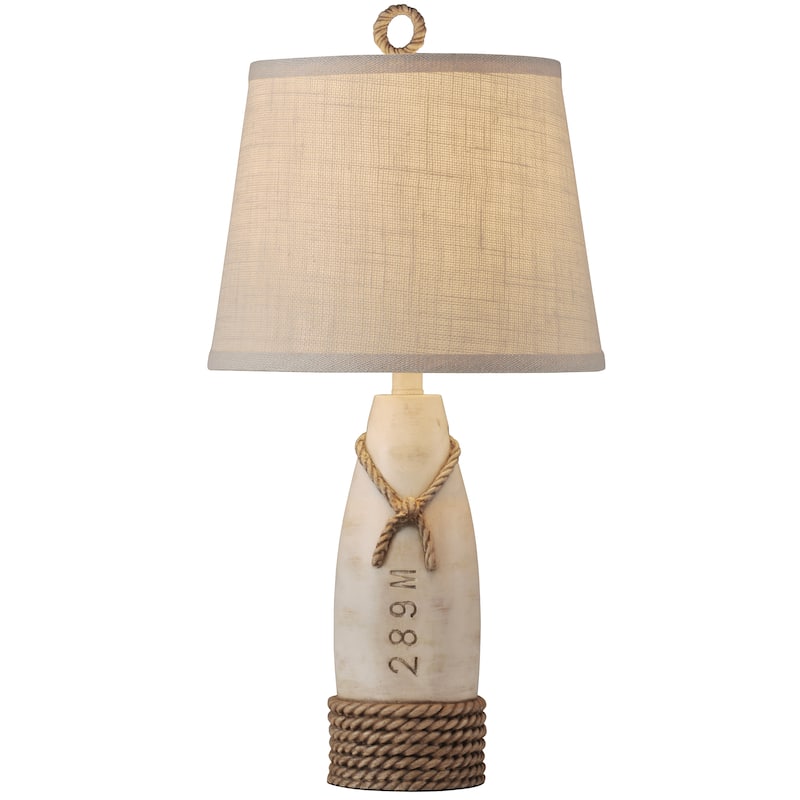StyleCraft Distressed White Table Lamp - Cream Hardback Canvas Shade