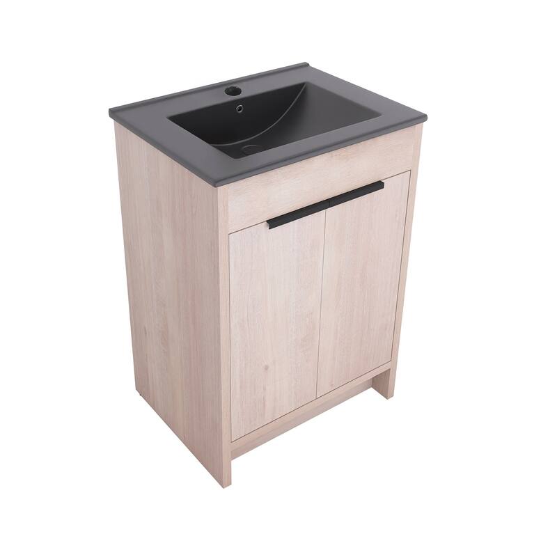 Freestanding Plywood Bathroom Vanity Set in Plain Light Oak with Integrated Sink
