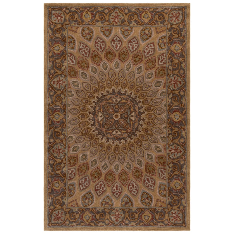 SAFAVIEH Handmade Heritage Wayfarer Traditional Oriental Wool Rug - 5' x 8' - Light Brown/Grey