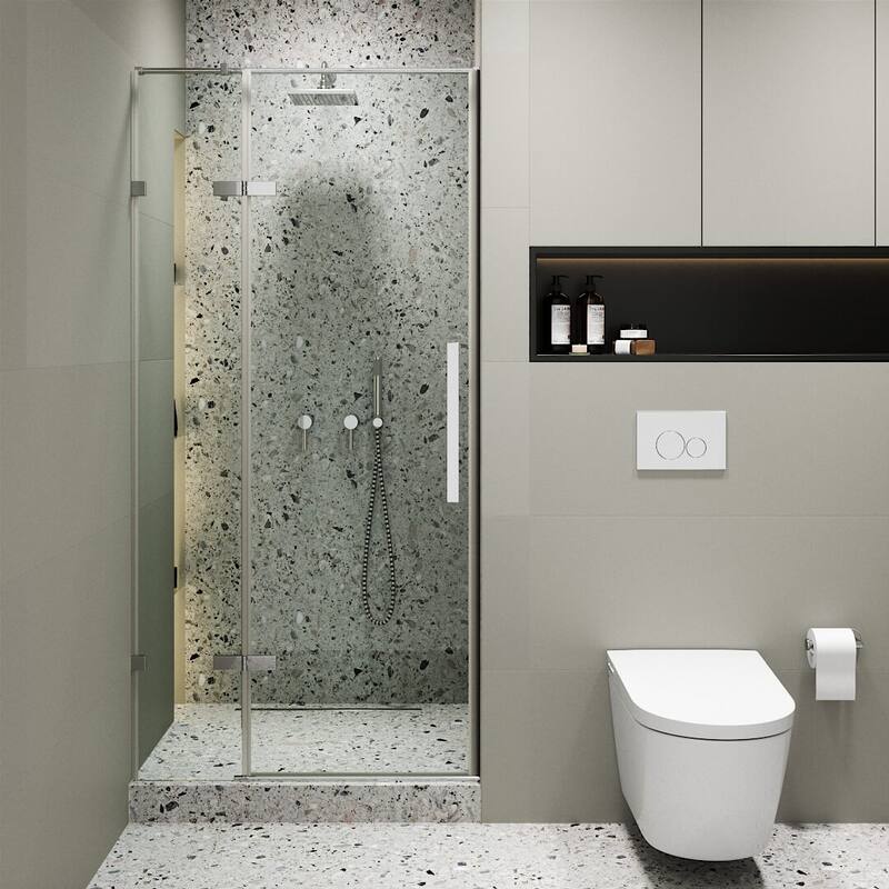 Fine Fixtures Hinged Clear Frameless Glass Shower Door Enclosure - 32 Inch - Polished Chrome
