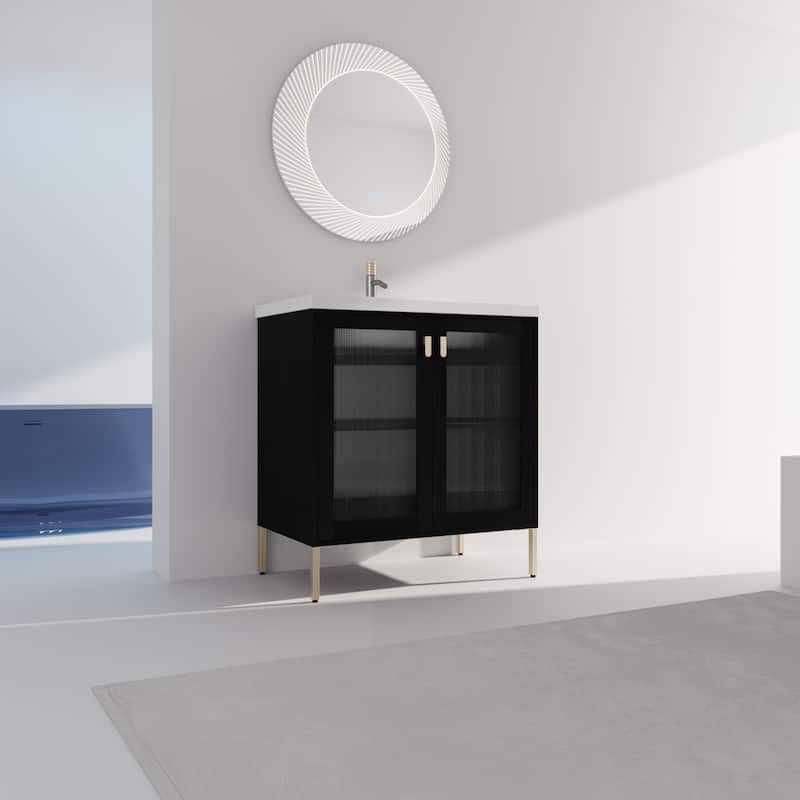 32Inch Freestanding Bathroom Vanity Plywood With Ceramic Sink, Soft Closing Door