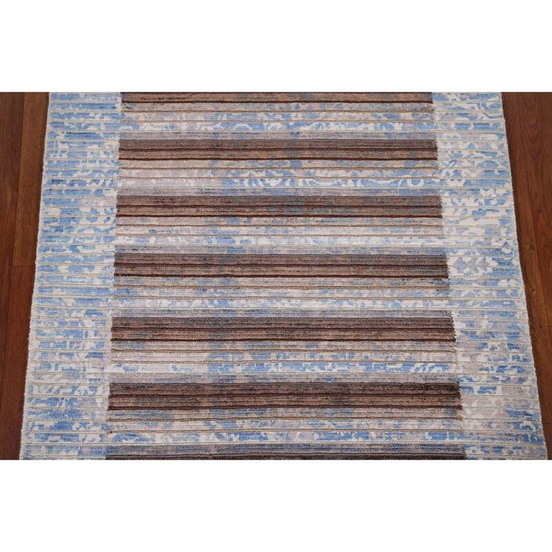 Striped / Modern Abstract Foyer Rug Hand-Knotted Wool Carpet - 2'8" x 4'7"
