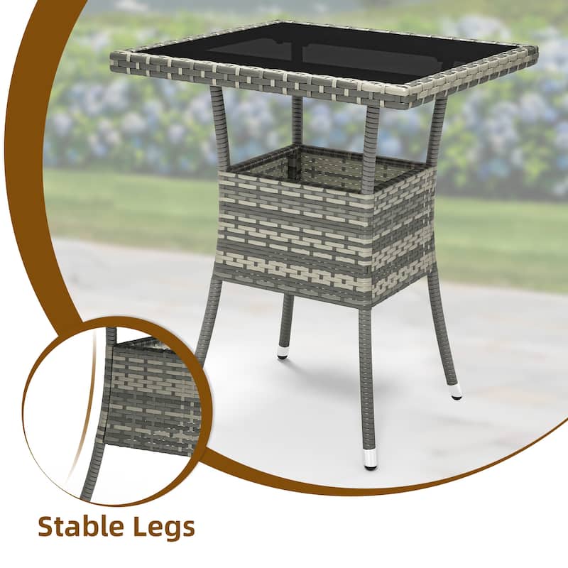 Moasis 4 Person Outdoor Round/Square Bistro Table Patio Glass Tabletop All-Weather Rattan - 31.5"L x 31.5"W x 28.7"H