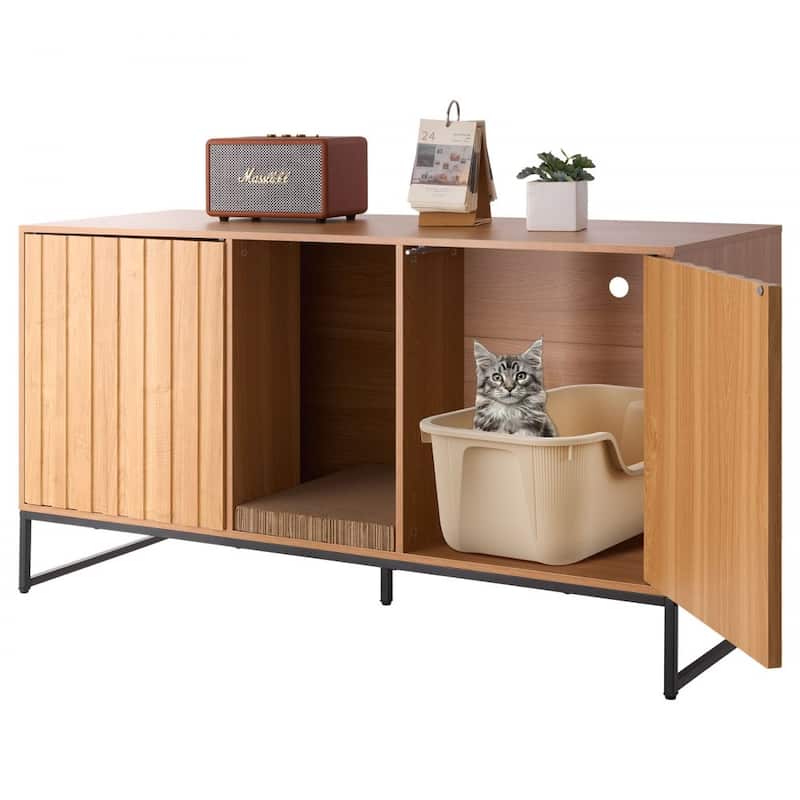 47.2" Natural Wooden Cat Litter Box Cabinet with Enclosed Odor Blocking and Spacious Interior - 47.24 x 17.72 x 26.18 in