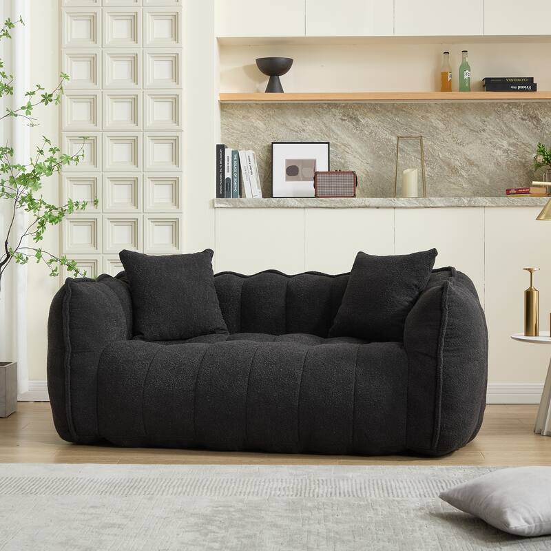Modern Chenille Bean Bag Chair Square Recliner Sofa with Armrests for Games Reading Watching TV