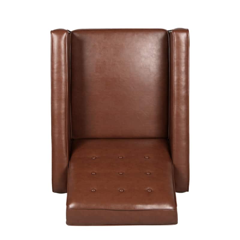 Mid-Century Modern Push-Back Recliner Chair with Retractable Footrest 34.25" Faux Leather Lounge Armchair with Wood Legs