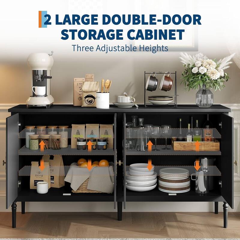 59" Modern Sideboard with Storage, 4 Doors and Adjustable Shelves, Coffee Bar Cabinet, Green