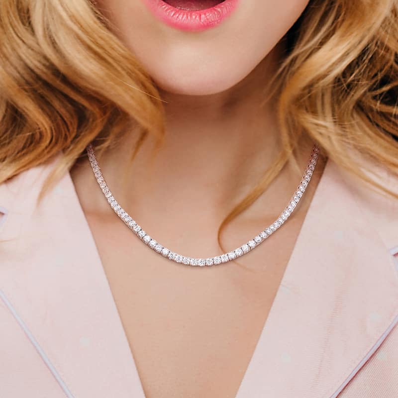Miadora 16 7/8ct DEW Created Moissanite Tennis Necklace in 18k White Gold - 17.5 In x 3.7 mm x 3.5 mm