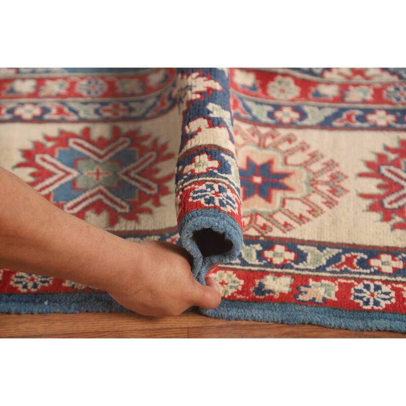 Blue Geometric Kazak Area Rug Handmade Traditional Wool Carpet - 8'2" x 11'6"