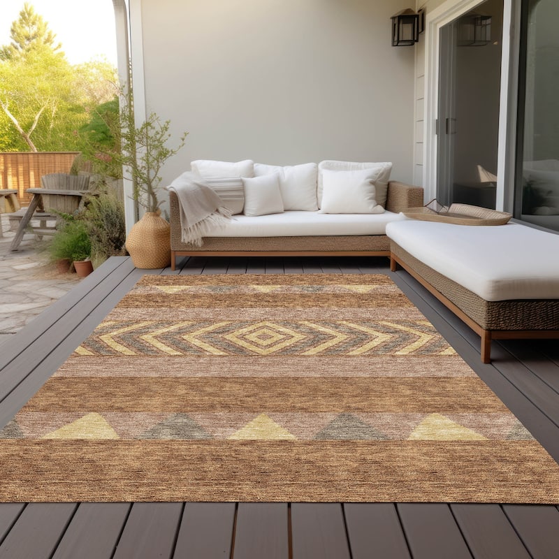 Machine Washable Indoor/ Outdoor Global Boho Chantille Rug - Paprika - 9' x 12'