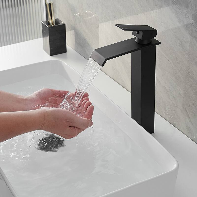 Single Handle Waterfall Vessel Bathroom Faucet with Pop Up Drain
