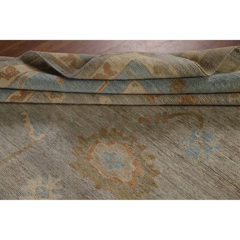 Hand Knotted Oriental 100% Wool Carpet Transitional All-Over Greys & Charcoal Oushak Area Rug - 9' 7'' X 8' 7''
