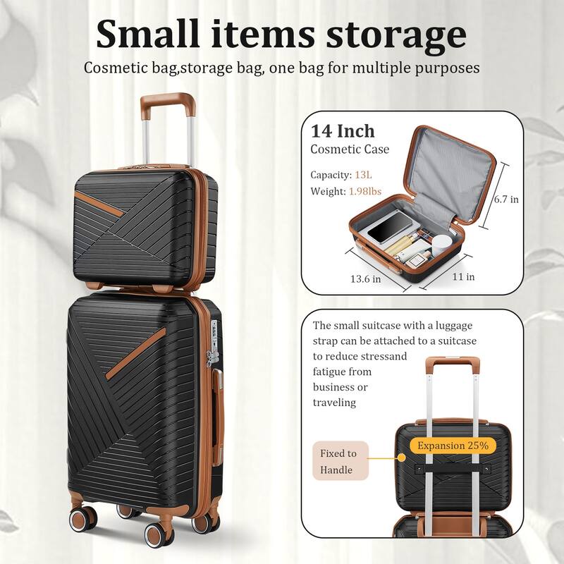 14/20/24/28 4-Piece Modern Luggage Sets, Expandable Luggage with Swivel Wheels and TSA Lock, for Boarding Travel, Black