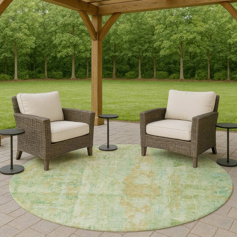 Machine Washable Indoor/ Outdoor Muted Ombre Chantille Rug - Basil - 8' x 8'