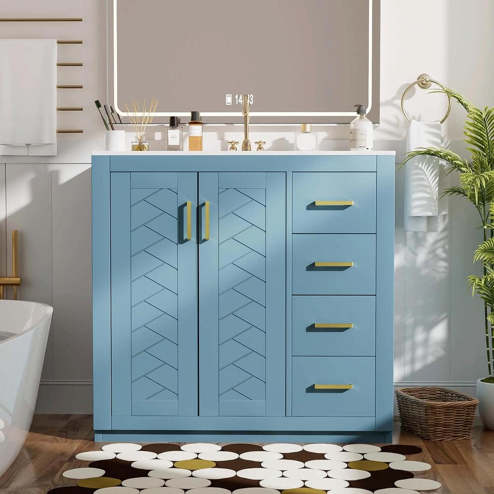 Freestanding 36'' Bathroom Vanity with Ceramic Sink, 3 Drawers, Soft Closing Doors & Solid Wood Frame