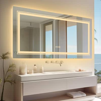Large Rectangular Frameless Aluminum Back LED Wall Bathroom Vanity Mirror