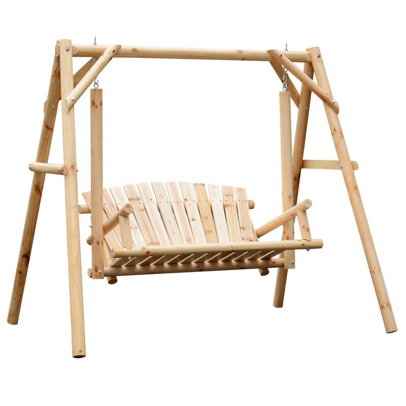 2-Seat Wooden Swing Bench, A-Frame, Stable Non-Slip, Solid Wood Garden