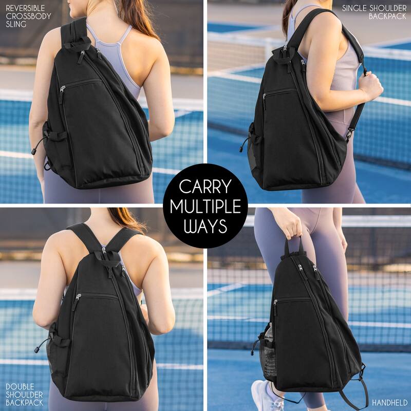 Sweet Jojo Designs Black Collection Pickleball Bag Sling Backpack Crossbody - Sports Pun Funny Quote Sayings Pickle Ballin'