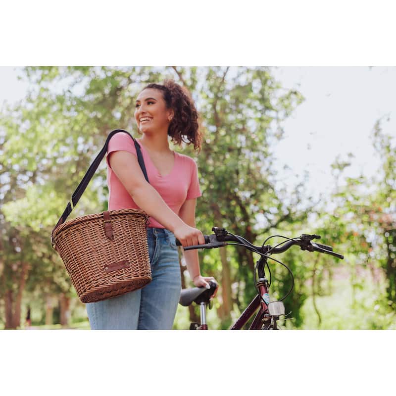 Picnic Time Cambridge Bicycle Basket, (Natural Wicker)