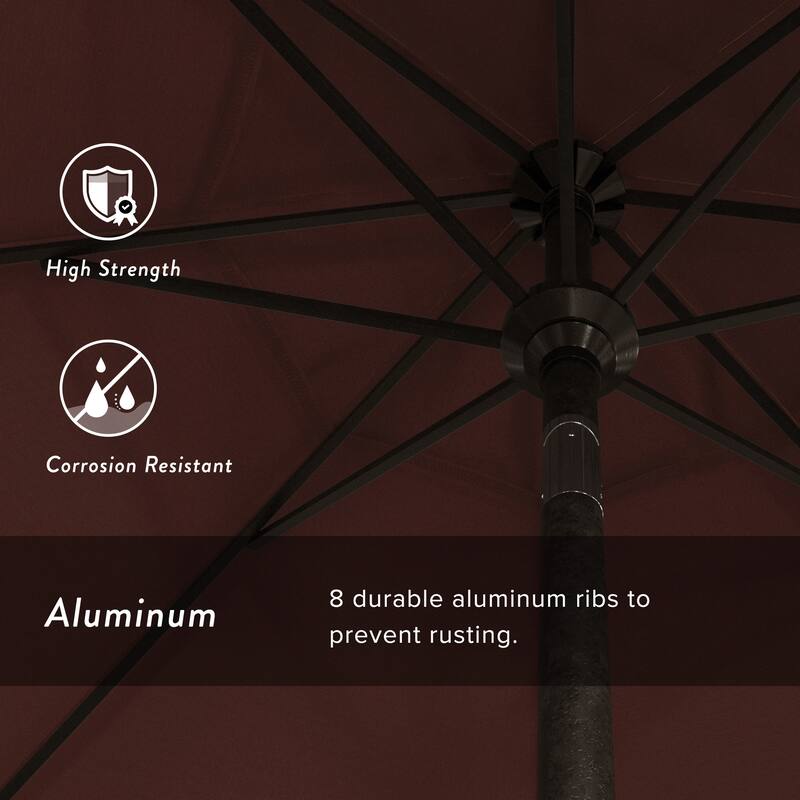 California Umbrella 7.5' Round Crank Lift Push Button Tilt Bronze Aluminum Patio Umbrella with Sunbrella Cilantro Fabric