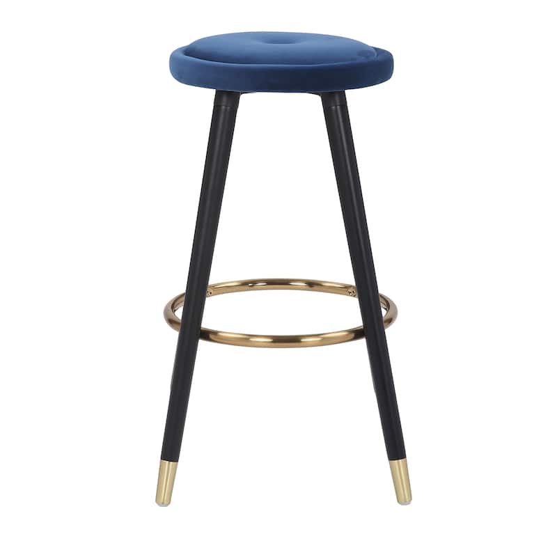 Cavalier Counter Stool Black Wood Green Velvet Upholstery - Set of 2 - 15.25"Lx15.25"Wx26"H