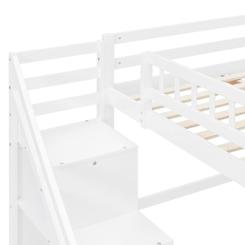 Roomfitters Twin/Full Size Loft Bed with Desk, Two Chests of Storage Drawers and Lighting