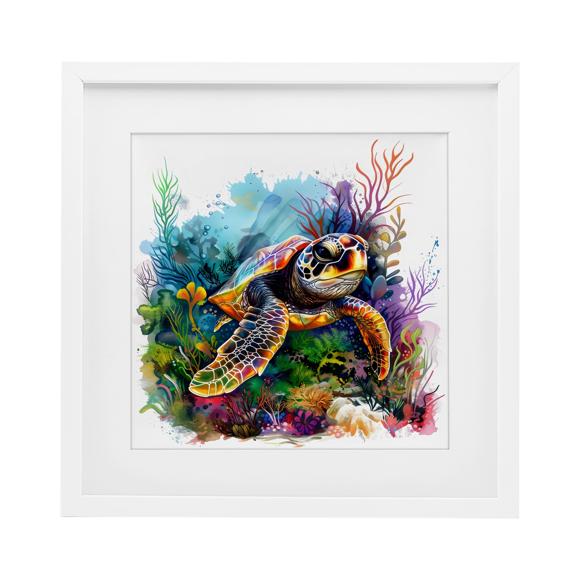 Stupell Sea Turtle & Vivid Coral Reef Under Glass Framed Design By LSR Design Studio