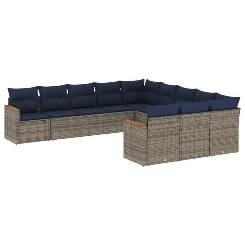 vidaXL 11/12 Piece Patio Sofa Set with Cushions Black/Gray Poly Rattan - 24.4 x 24.4 x 27.2