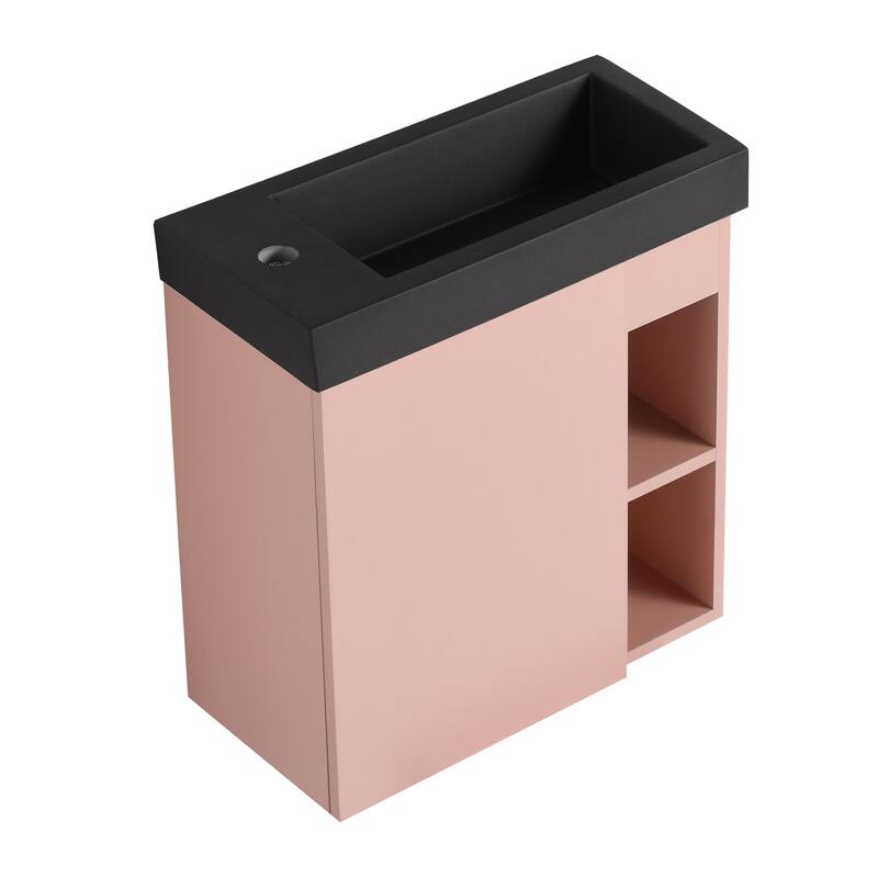 Compact Floating Vanity with Black Resin Sink and Durable Eco-Friendly Plywood Design - 19.7in L