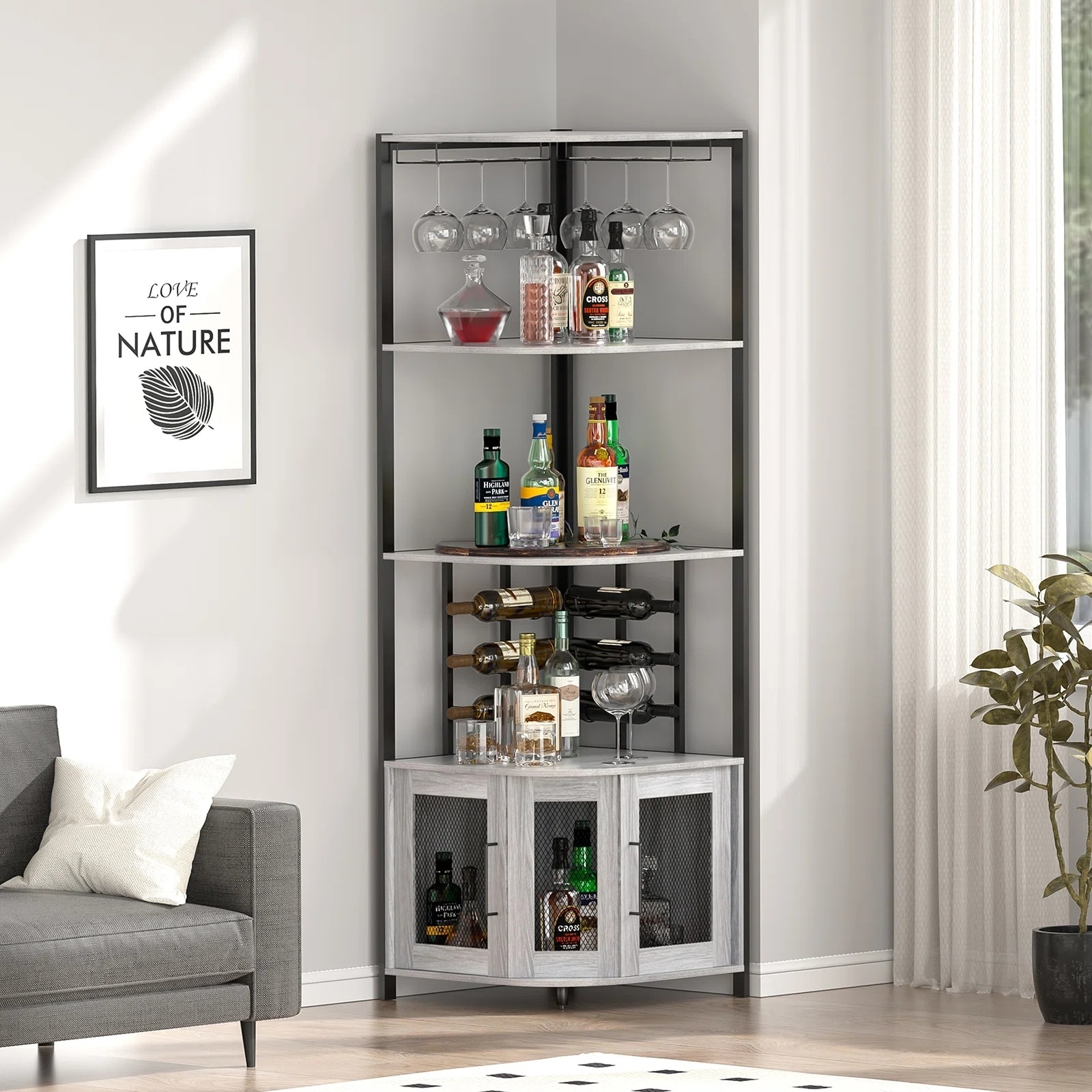 Anmytek Industrial Tier Corner Wine Rack Wood Bar Display