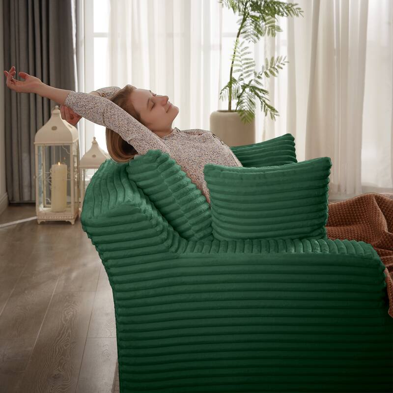Comfy Sleeper Sofa Corduroy Upholstered Chaise Lounge with Pillows