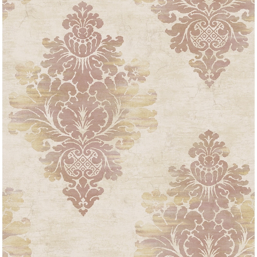 Seabrook Designs Lara Distressed Damask Unpasted Wallpaper