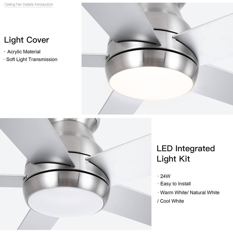 52in Modern Low Profile Ceiling Fan with LED Light Matte - 52