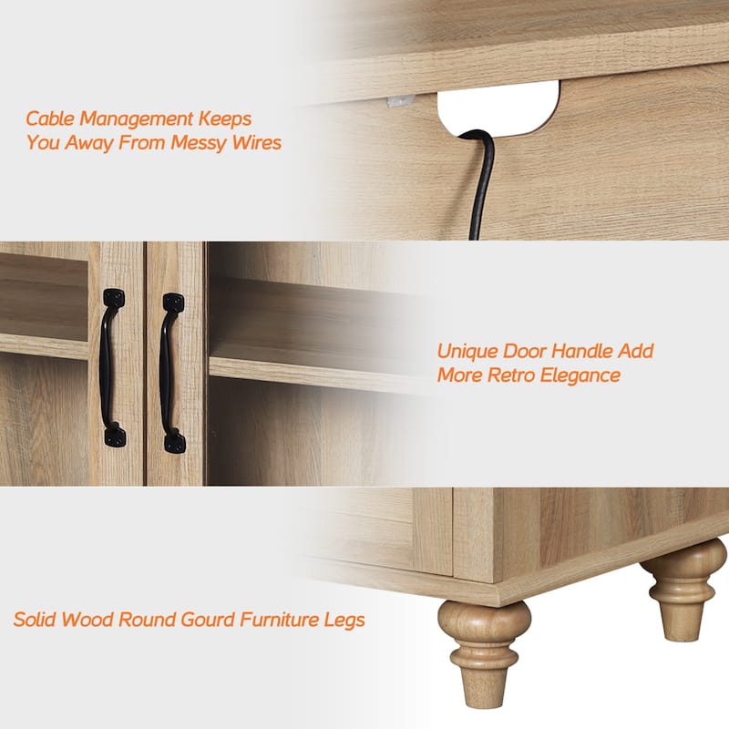 Buffet Cabinet with Glass Doors, Oak Kitchen Cabinet with Storages