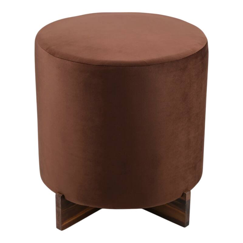 Velvet Ottoman with Wood Base Round Modern Casual Accent - 18" Brown
