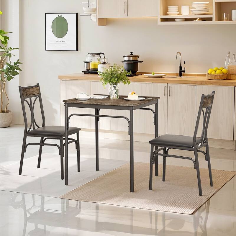VECELO Modern 3/5-piece Dining Set Tempered Glass Top and Wood Top, Steel Dining Table and Chair Set of 2/4