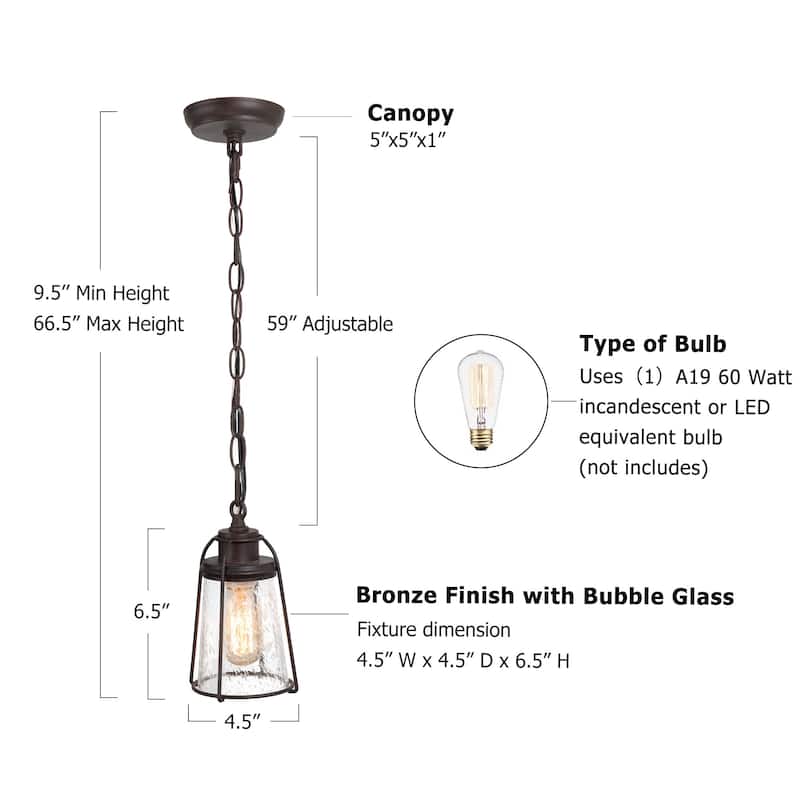 Farmsy Modern Farmhouse Mini Pendant 1-light Oil Rubbed Vintage Seeded Glass Industrial Kitchen Island Lighting - 4.5 inches