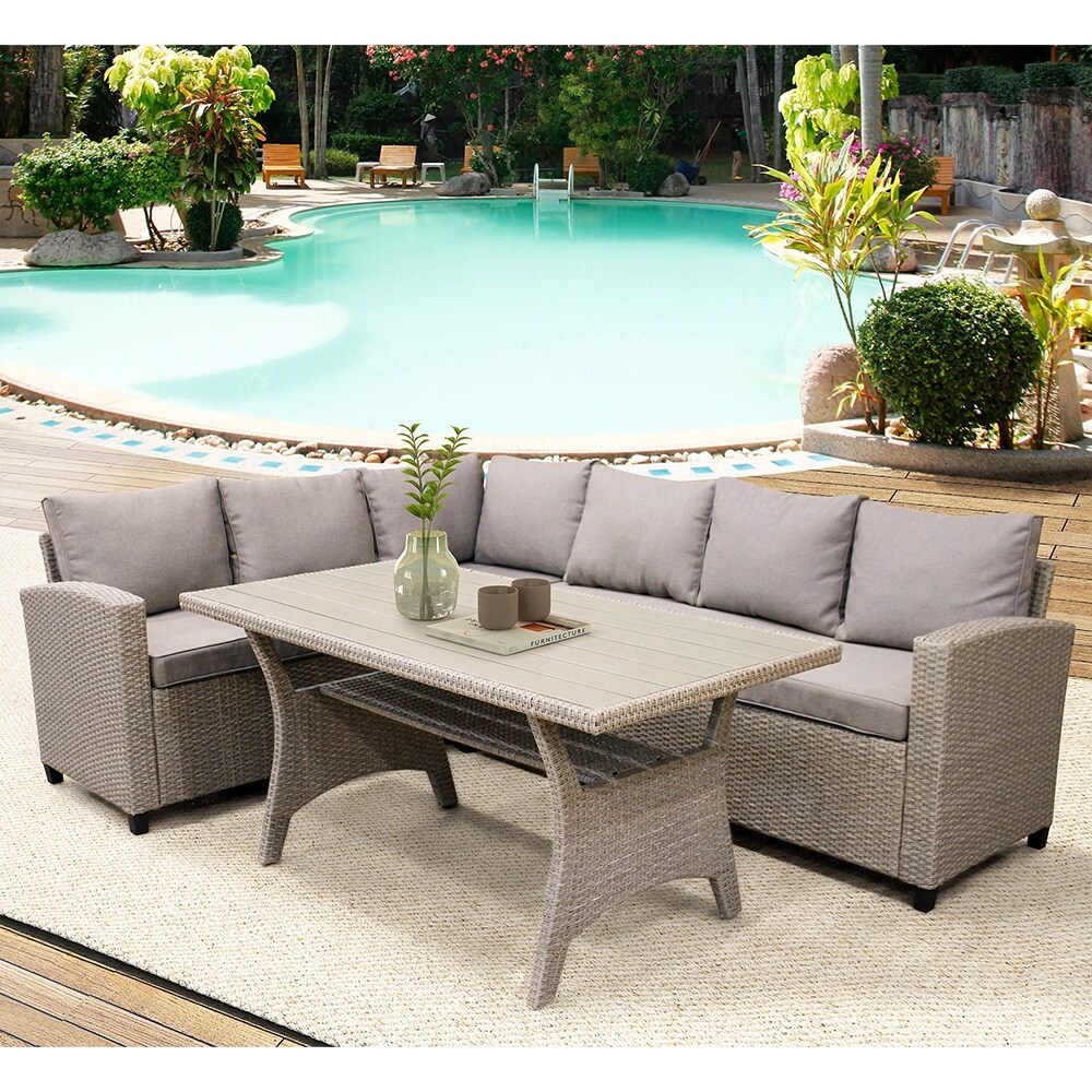 Patio Dining Table Set Outdoor Furniture Pe Rattan Wicker Set Overstock 31858196
