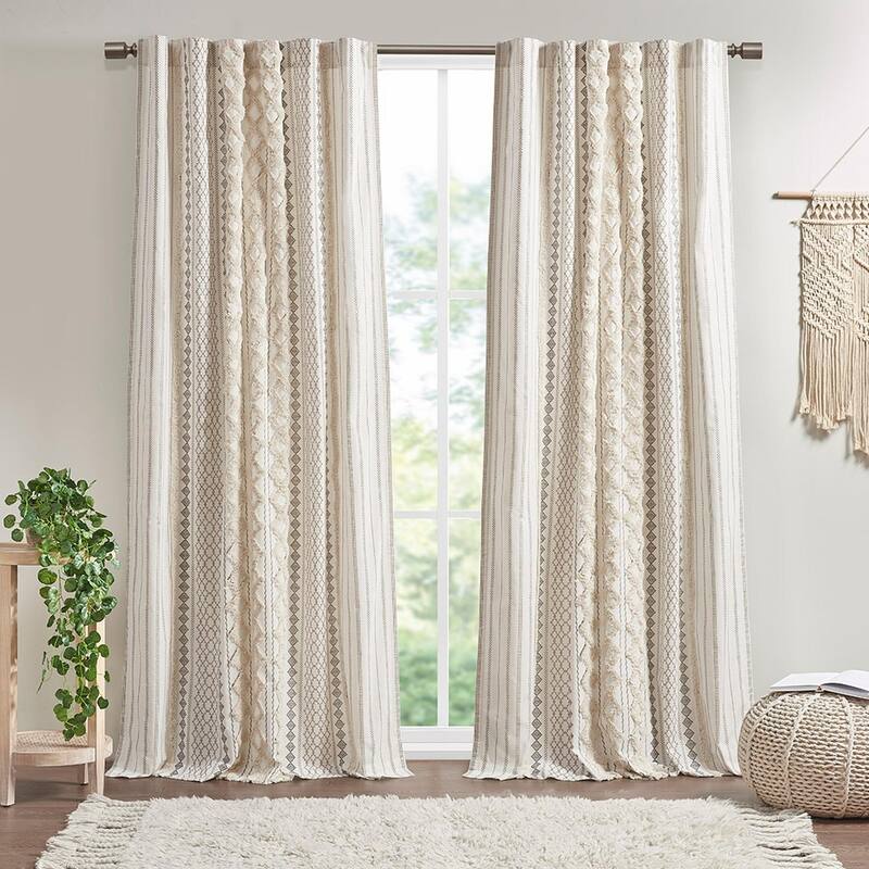 Cotton Printed Curtain Panel with Chenille Stripe and Lining - Multicolor-5