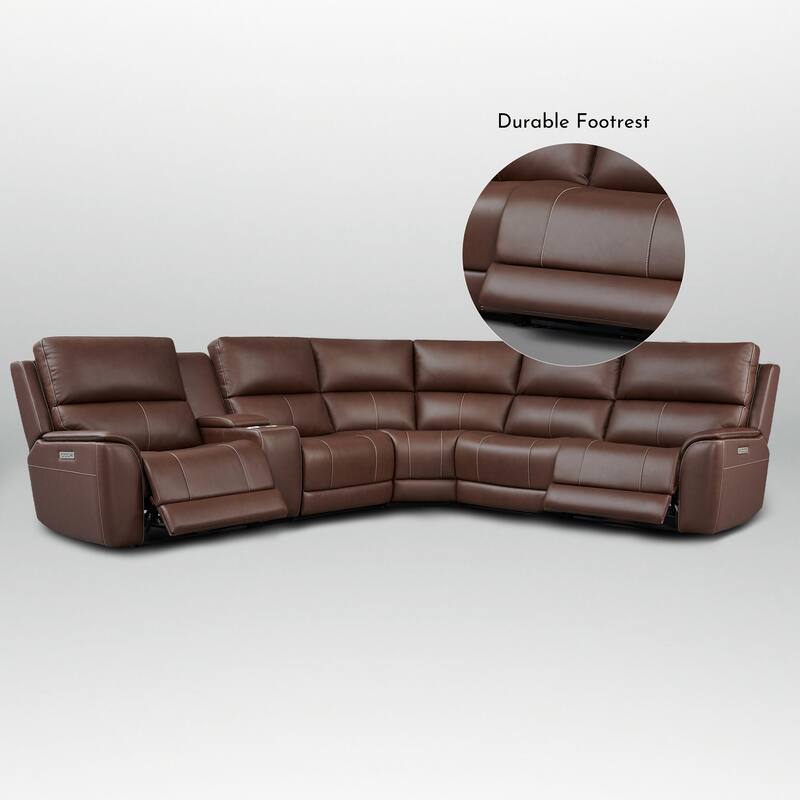 123" W Premium Genuine Leather Triple-Power Double Width Sectional Sofa with Console, Zero Gravity, USB & Type-C Ports
