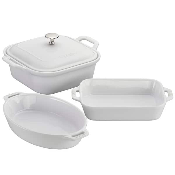 Staub Ceramic 4-pc Baking Pans Set, Casserole Dish with Lid, Brownie Pan - White
