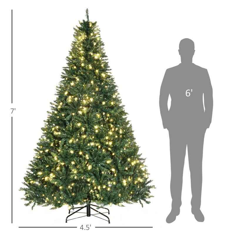7ft Pre-Lit Full Douglas Fir Artificial Christmas Tree with Realistic Branches, 700 Warm White LED Lights and 2154 Tips - Green