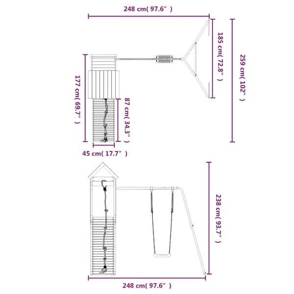dimension image slide 0 of 3, vidaXL Swing Set Outdoor Backyard Wooden Playground Equipment for Kids Age 3-8