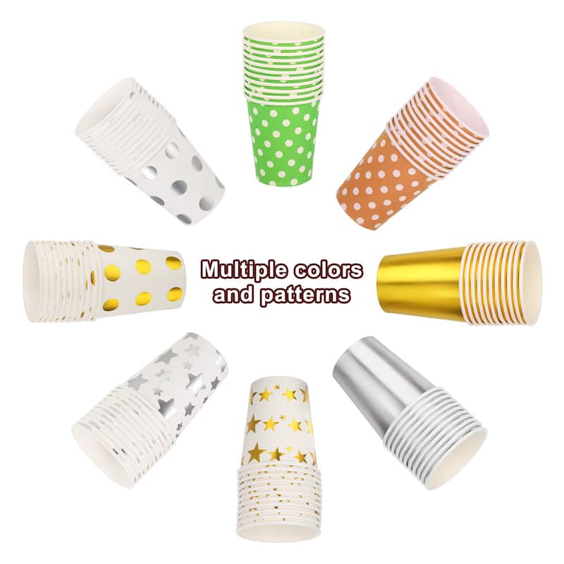 Disposable Paper Cups, 50Pcs 9 OZ Party Decorative Cups for Coffee Tea