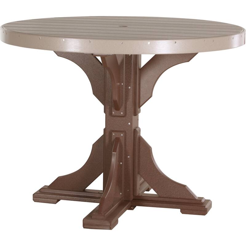 Poly Lumber Round Dining Table Set with Regular Chairs - Counter Height - Weatherwood & Chestnut Brown