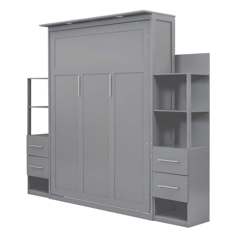 Queen Size Murphy Bed Wall Bed with Shelves