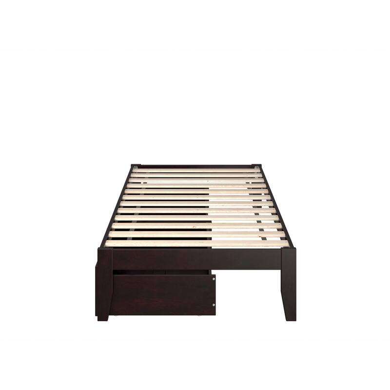Twin Bed with Drawers - Espresso Finish, Modern Glam Bedroom Furniture