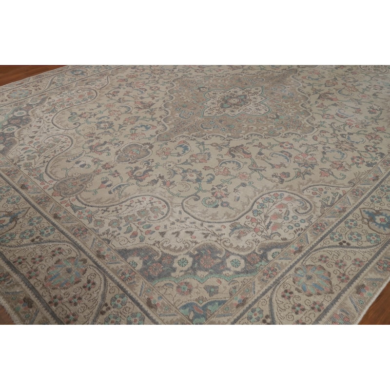 Floral Tabriz Persian Area Rug Oriental Hand-Knotted Wool Carpet - 9'3"x 12'4"
